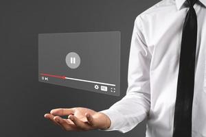 man watching Online live stream window. Video streaming on internet concept. photo