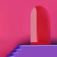 3d realistic trendy pastel minimalist architecture with arch wall and stairs vector background