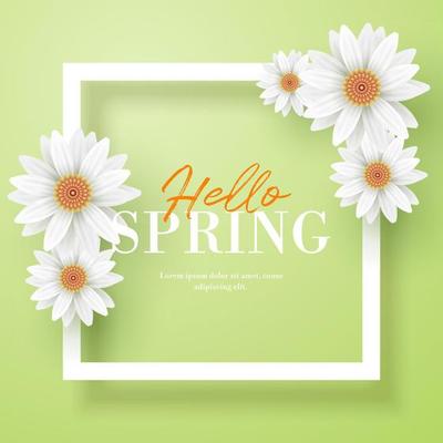 hello spring flower frame vector template