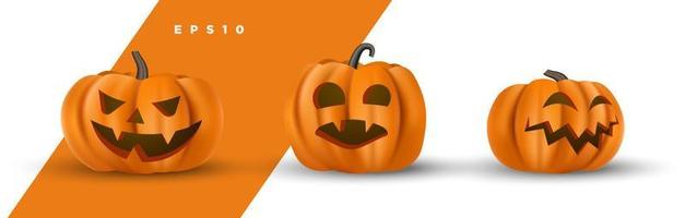 conjunto de linda plantilla de vector aislado decorativo de cara de calabaza tallada de halloween