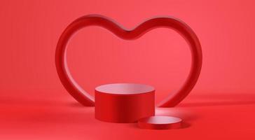 Valentine's day podium scene and heart shape 3d mockup for product display presentation vector