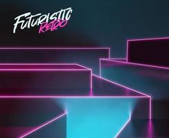 Realistic glowing retro futuristic abstract background. retrowave, synthwave illustration. neon platform or pedestal scene for product presentation realistic 3d vector template