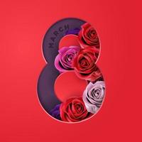 8 de marzo día internacional de la mujer floral rosa flor ramo 3d ilustración vectorial vector