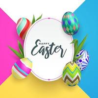 Cute Easter greeting frame with abstract colorful painted eggs vector background illustration