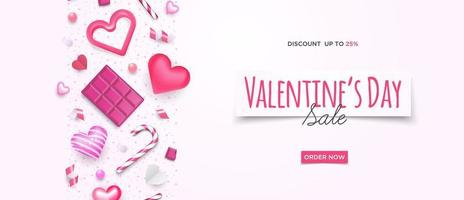 Valentine's day sale horizontal banner background 3d vector template