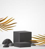 Elegant black podium scene for product presentation with nature tropical palm leaf foliage vector template mockup
