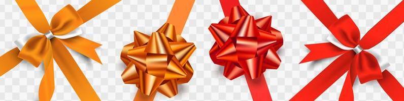 Realistic isolated ribbon bow collection on transparent background vector