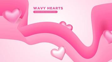 Beautiful pink 3d flowy abstract and hearts valentine theme widescreen background cover template vector