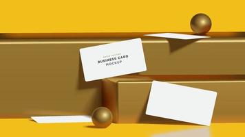 blank business card set mockup template eps10 vector with 3d realistic gold cubes background