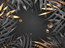 fondo de hoja de palma tropical realista en 3d de lujo negro y dorado con ilustración de vector de espacio de copia