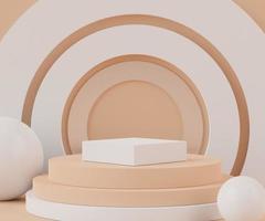 3d Abstract background of empty podium display for products and cosmetic presentation and mock up. Pastel cream colors pedestal or showcase with minimal geometry shapes. Colorful scene. photo