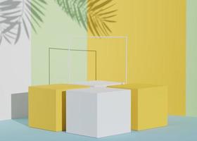 3D Abstract background of empty podium display for products and cosmetic presentation and mock up. Classy modern pedestal or showcase with shadow of palm leaves. Colorful scene. Summer time. photo