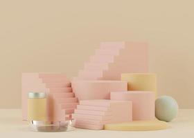 3d geometric shapes. Blank podium display in pastel color. Minimalist pedestal or showcase scene for present product and mock up. Abstract background for cosmetic advertising. photo