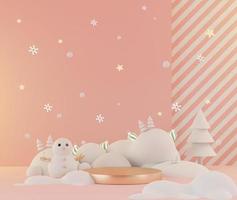 3d rendering scene of Christmas holiday concept decorate with tree and displays podium or pedestal for mock up and products presentation. photo