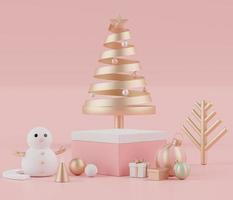 3d rendering scene of Christmas holiday concept decorate with tree and displays podium or pedestal for mock up and products presentation. photo