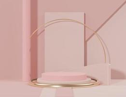 3d rendering of pink coral minimal displays podium or pedestal for mock up and products presentation photo