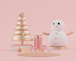 3d rendering scene of Christmas holiday concept decorate with tree and displays podium or pedestal for mock up and products presentation. photo