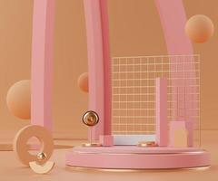 3d abstract render minimal scene of pink coral Podium for display products and advertising with clean background photo
