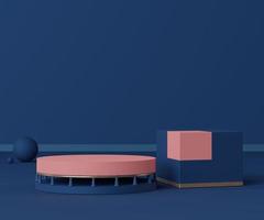 3d abstract render minimal scene of classic blue and pink coral color podium for display products and advertising with clean background. photo