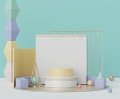 3D Abstract background of empty podium display for products and cosmetic presentation and mock up. Pastel pedestal or showcase with minimal geometry shapes. Colorful scene. photo