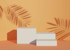 3D Abstract background of empty podium display for products and cosmetic presentation and mock up. Classy modern pedestal or showcase with shadow of palm leaves. Colorful scene. Summer time. photo