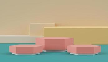 3d rendering of pink coral minimal displays podium or pedestal for mock up and products presentation photo