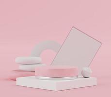 3d rendering of pink coral minimal displays podium or pedestal for mock up and products presentation photo