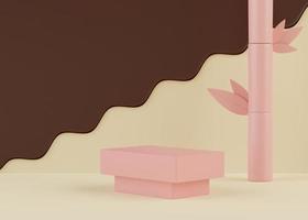 Soporte de podio 3d con escena de dulces de chocolate. plataforma vacante geométrica minimalista para maquetas y presentaciones. fondo abstracto para publicidad comercial y cosmética. foto