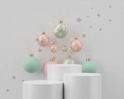 3d rendering scene of Christmas holiday concept decorate with tree and displays podium or pedestal for mock up and products presentation. photo