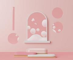 3d geometric forms. Minimal scene with podium. Empty platforms, stage,pedestal, and shopfront for mock up. Blank space for  product display. Abstract background for cosmetic advertising. photo