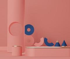3d abstract render minimal scene of classic blue and pink coral color podium for display products and advertising with clean background.