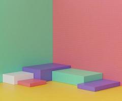 3d rendering of empty Podium in pastel color. Blank pedestal and shopfront with clean design. Minimal scene for  product display. photo