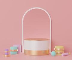 3d abstract render minimal scene of pink coral Podium for display products and advertising with clean background photo