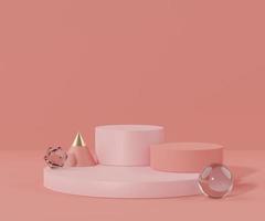 3d abstract render minimal scene of pink coral Podium for display products and advertising with clean background photo