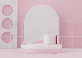 3d rendering of pink coral minimal displays podium or pedestal for mock up and products presentation photo