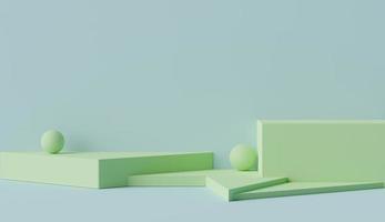 3d geometric forms. Blank podium display in pastel green blue color. Minimalist pedestal or showcase scene for present product and mock up. photo