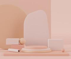 3d Abstract background of empty podium display for products and cosmetic presentation and mock up. Pink coral color pedestal or showcase with minimal geometry shapes. Colorful scene. photo