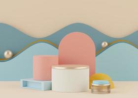 3d geometric shapes. Blank podium display in pastel color. Minimalist pedestal or showcase scene for present product and mock up. Abstract background for cosmetic advertising. photo