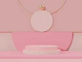 3d rendering of pink coral minimal displays podium or pedestal for mock up and products presentation photo