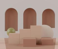 3d rendering of Earth tones minimal displays podium or pedestal for mock up and products presentation with abstract simple geometric shapes background. photo