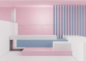 3d Abstract background of empty podium display for products and cosmetic presentation and mock up. Pastel cream colors pedestal or showcase with minimal geometry shapes. Colorful scene. photo