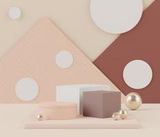 3d Abstract background of empty podium display for products and cosmetic presentation and mock up. Pastel cream colors pedestal or showcase with minimal geometry shapes. Colorful scene. photo