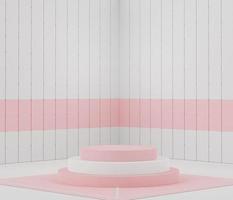 3d rendering of pink coral minimal displays podium or pedestal for mock up and products presentation with abstract simple geometric shapes. photo