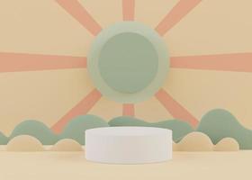 3D Podium stand with pastel color arches scene. Minimalist geometric vacant platform for mock up and presentation. Abstract background for commercial and cosmetic advertising. photo