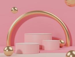 3d rendering of pink coral minimal displays podium or pedestal for mock up and products presentation photo