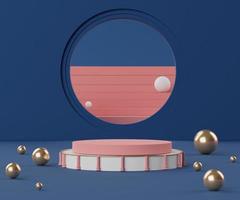 3d abstract render minimal scene of classic blue and pink coral color podium for display products and advertising with clean background. photo