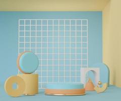 3d abstract render minimal scene of pastel blue yellow and pink color Podium for display products and advertising with clean background photo