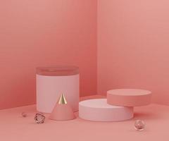 3d abstract render minimal scene of pink coral Podium for display products and advertising with clean background photo