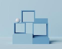 3d geometric forms. Blank podium display in pastel white blue color. Minimalist pedestal or showcase scene for present product and mock up. photo
