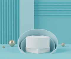 3d abstract background of empty podium display for products and cosmetic presentation and mock up. Blue colors of blank pedestal or showcase with minimal geometry shapes. Colorful scene. photo